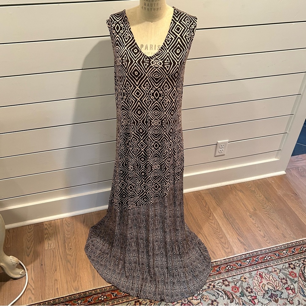Soft Surroundings Dark Brown and Cream Sleeveless Maxi Dress -Size 1X
